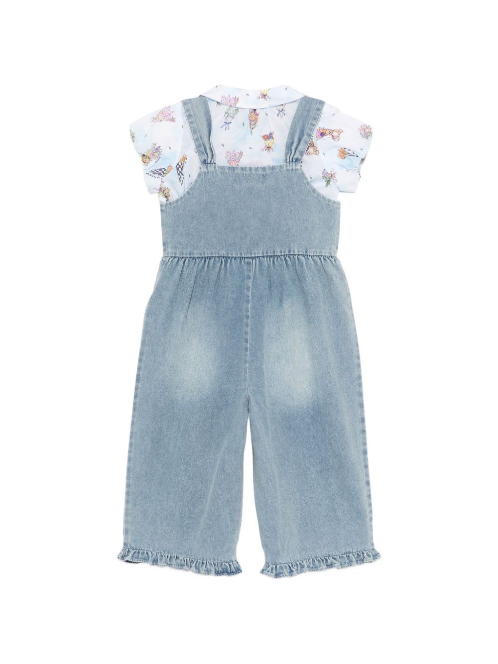 Tutina in denim con blusa floreale MDG01NL0E33 83281 MOSCHINO KIDS 