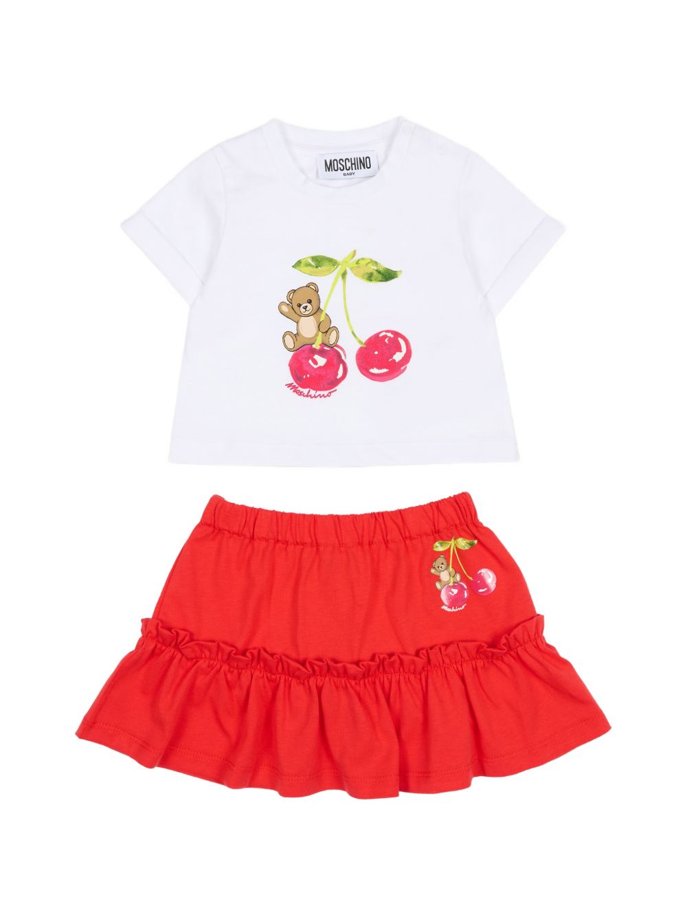 Completo t-shirt e gonna con stampa orsetto MDG01TLAA02 82298 MOSCHINO KIDS 