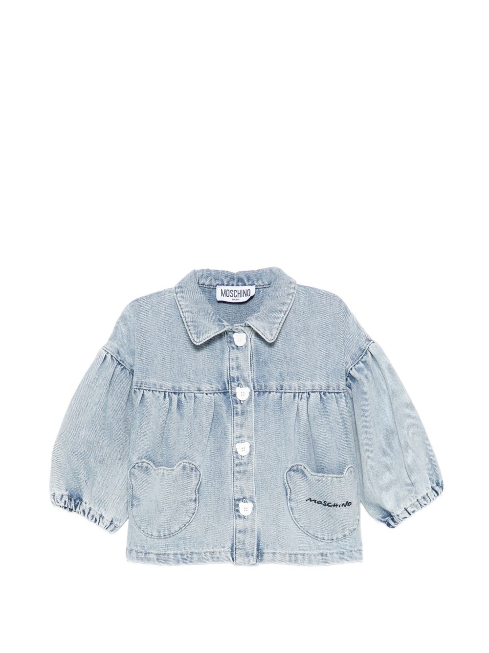 Giacca in denim con tasche a forma di orsetto MDS02KL0E34 40186 MOSCHINO KIDS 