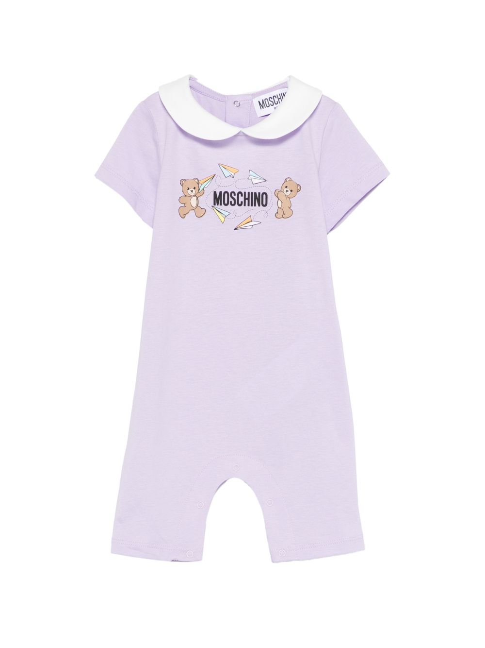 Tutina in cotone con colletto lavanda MUT04OLAA01 51683 MOSCHINO KIDS 
