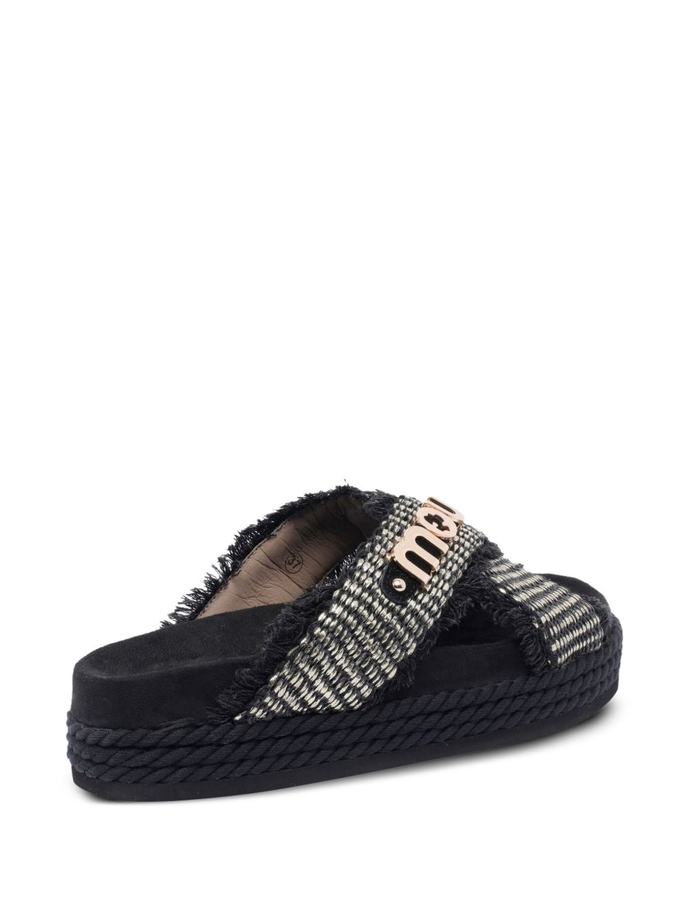 Sandali nero con suola intrecciata e logo metallico oro MUSW451009K RMBLA MOU 