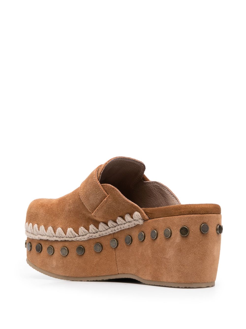 Zoccoli con zeppa in pelle scamosciata cognac MUSW611001A COG MOU 