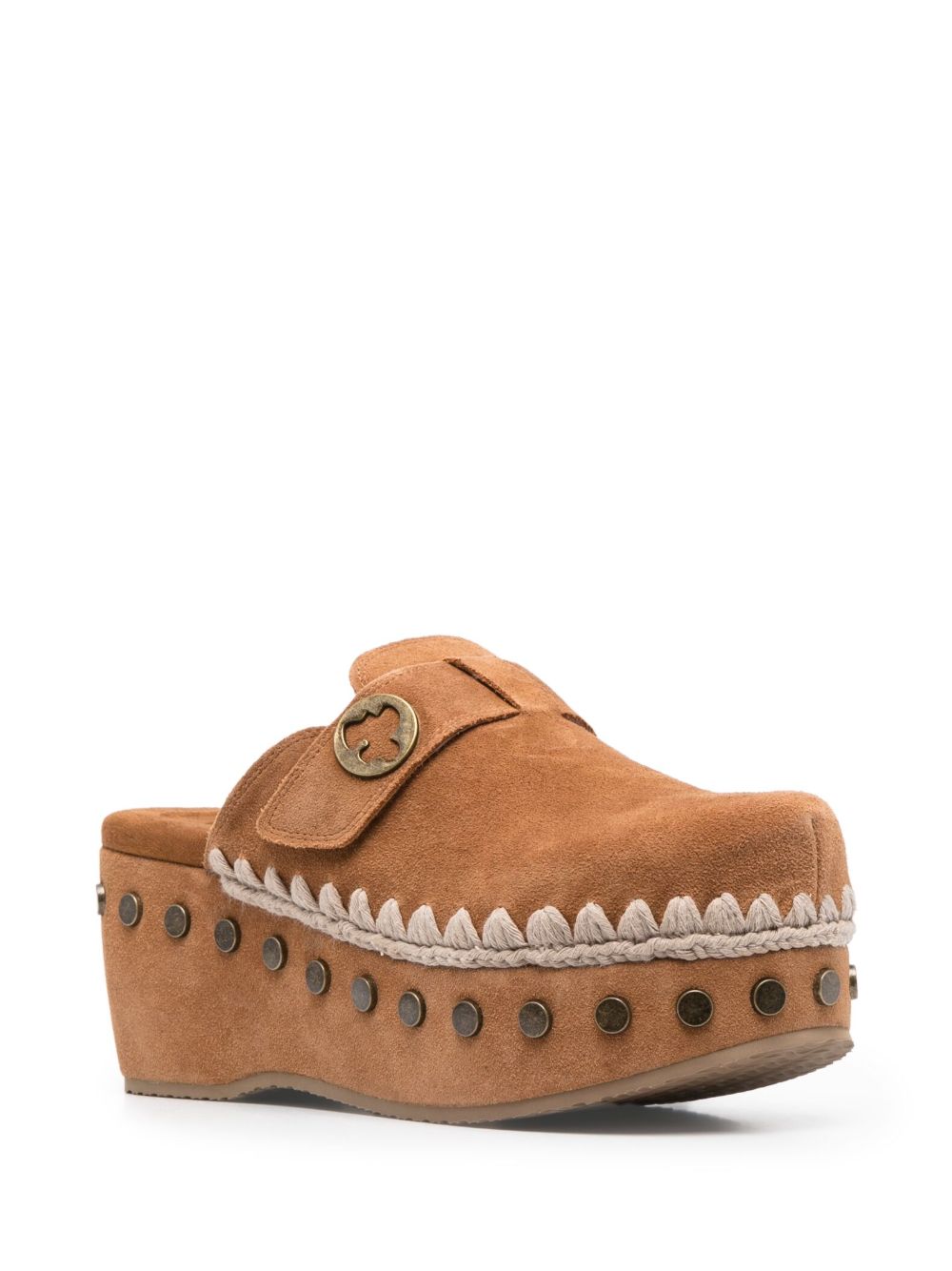 Zoccoli con zeppa in pelle scamosciata cognac MUSW611001A COG MOU 