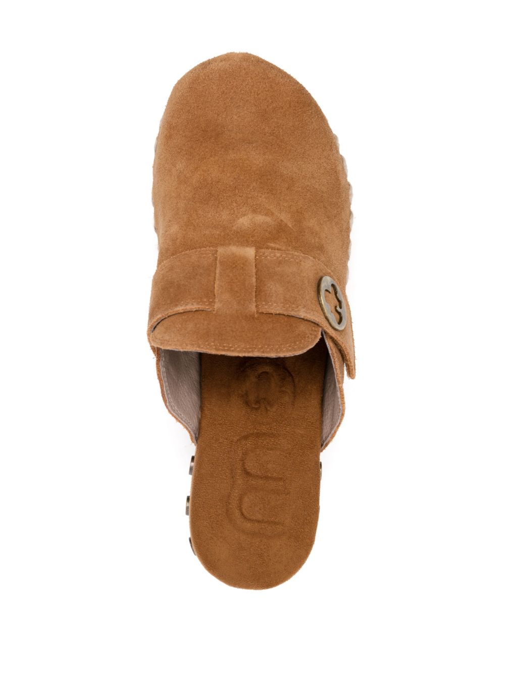 Zoccoli con zeppa in pelle scamosciata cognac MUSW611001A COG MOU 