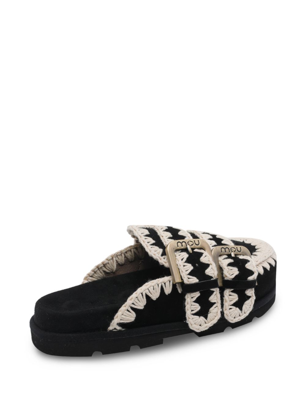 Mules con ricamo a contrasto e doppie fibbie MUSW631003A BKWH MOU 