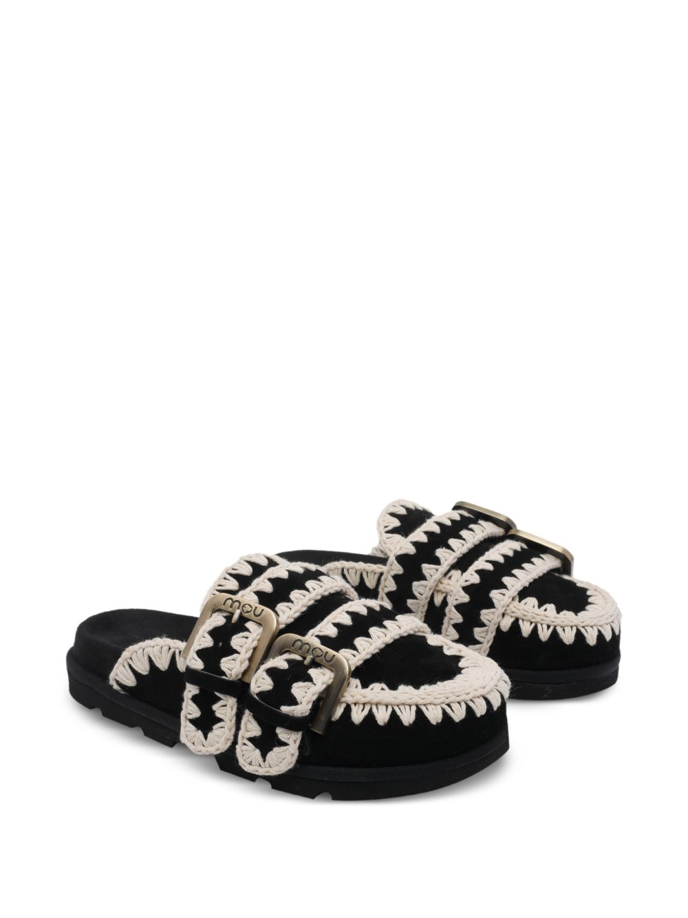 Mules con ricamo a contrasto e doppie fibbie MUSW631003A BKWH MOU 
