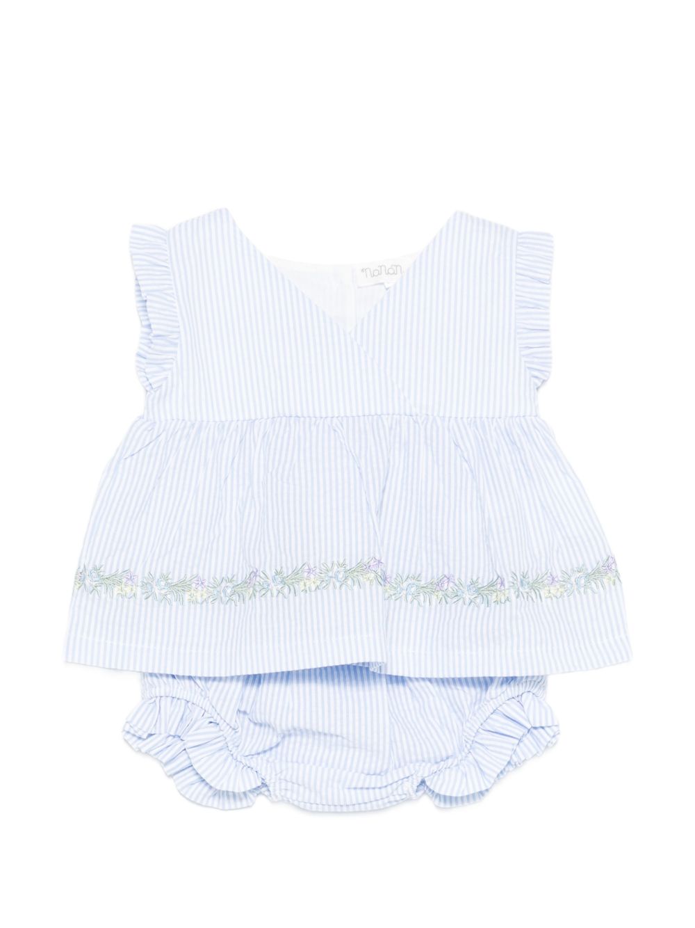 Completo abito e culotte in cotone a righe E26475 AZZURRO NANAN KIDS 