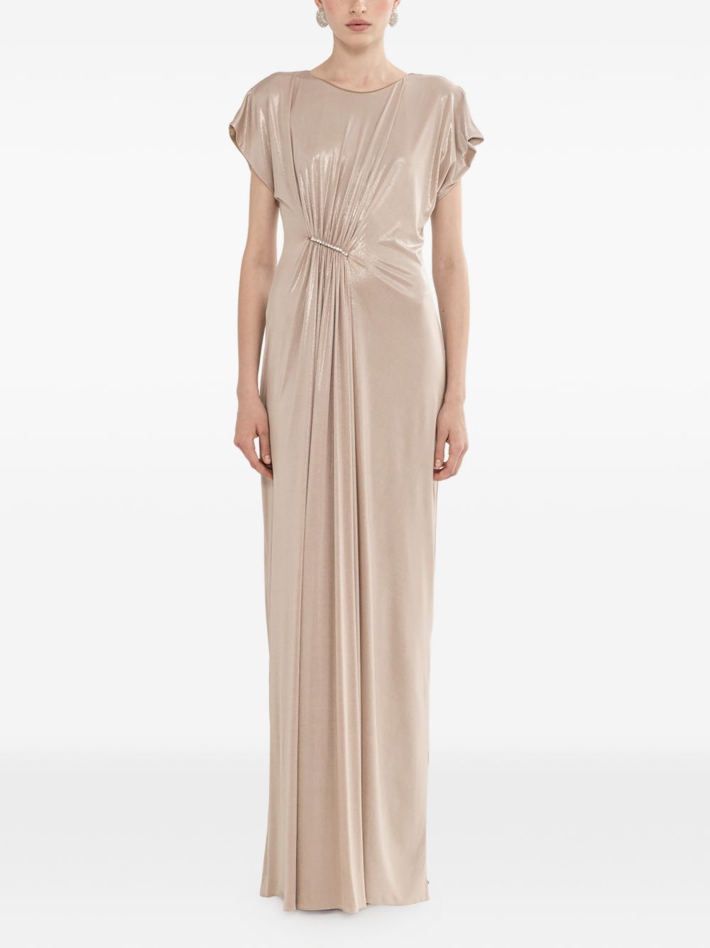 Abito lungo con drappeggio metallizzato RS16407 NUDE NISSA 