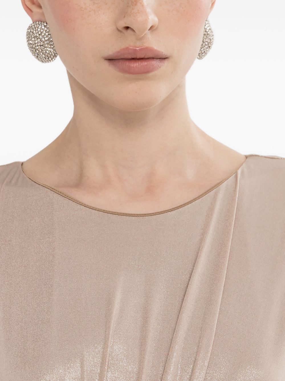 Abito lungo con drappeggio metallizzato RS16407 NUDE NISSA 