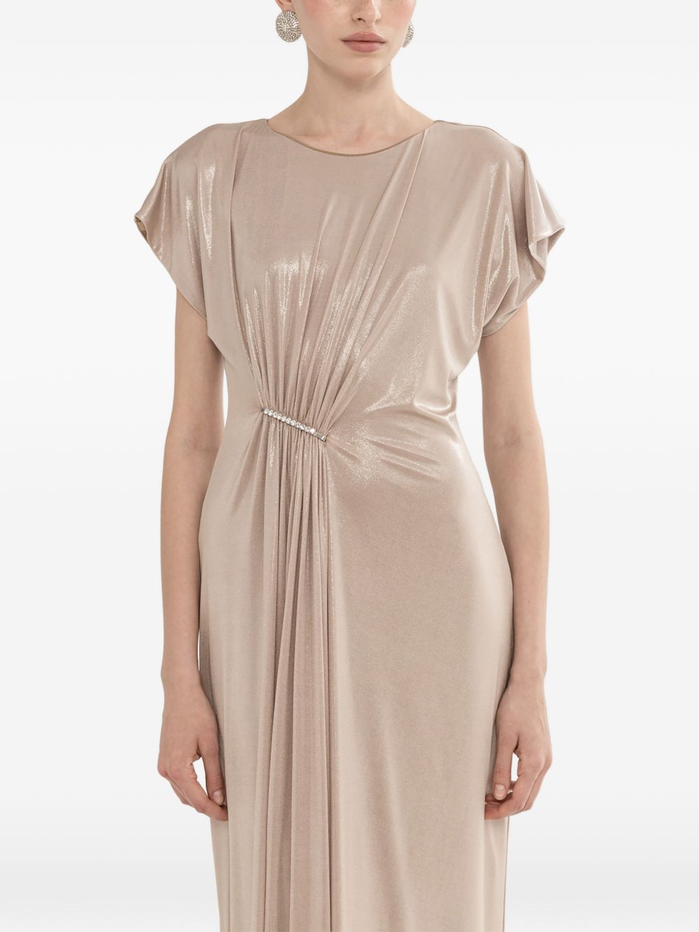 Abito lungo con drappeggio metallizzato RS16407 NUDE NISSA 