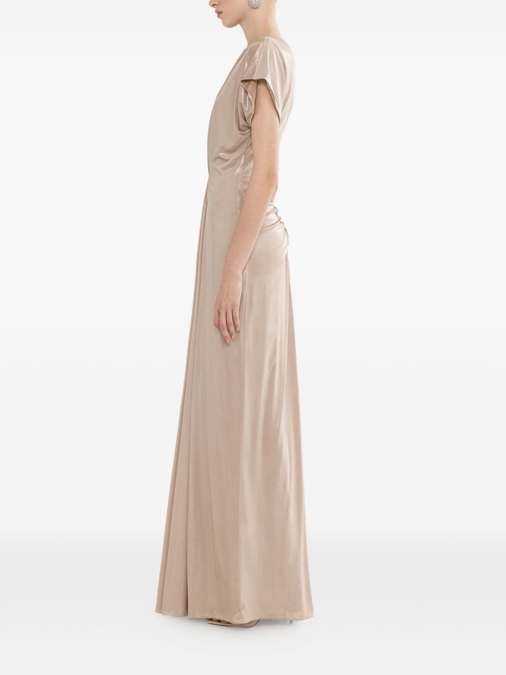 Abito lungo con drappeggio metallizzato RS16407 NUDE NISSA 