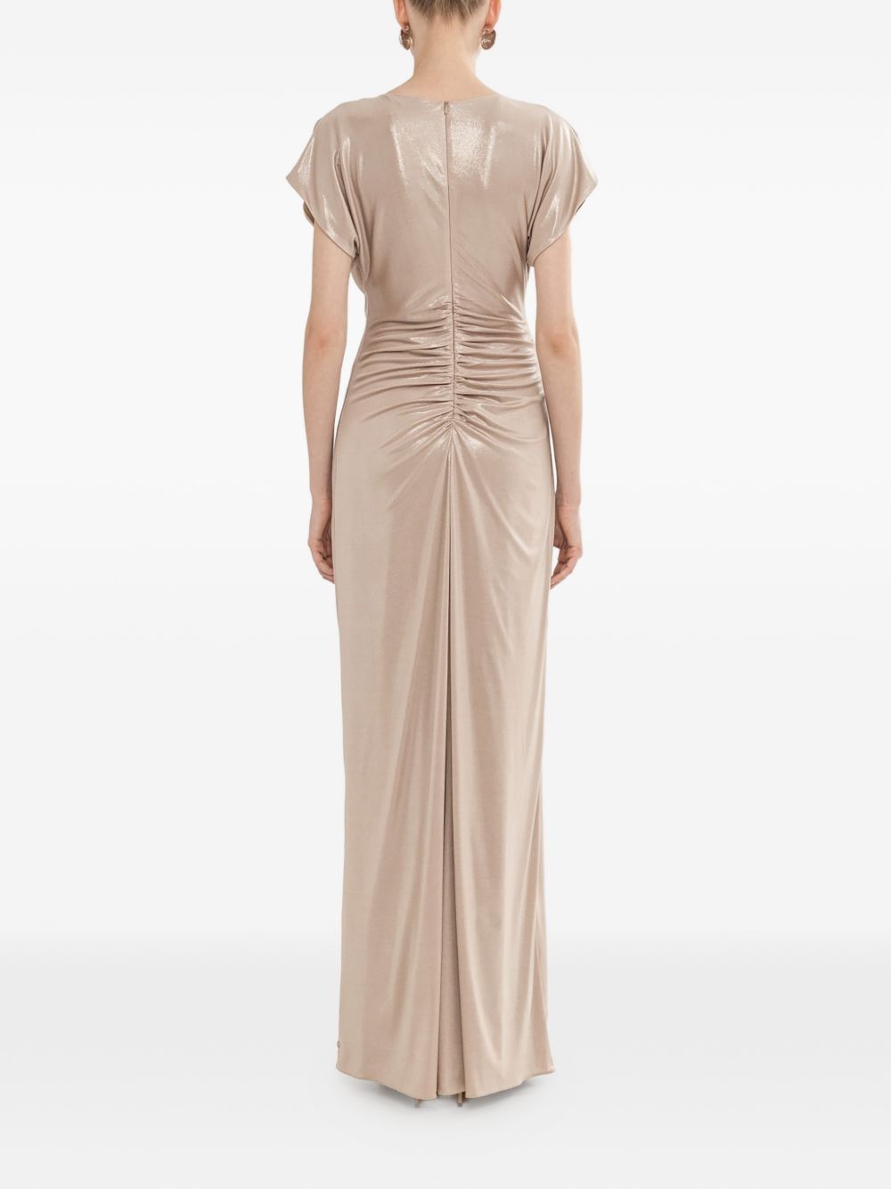 Abito lungo con drappeggio metallizzato RS16407 NUDE NISSA 