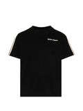 T-shirt in cotone avorio con bande laterali