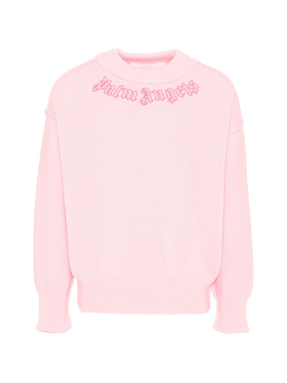 Pullover girocollo in cotone con ricamo logo PGHE002S26KNI002 042 PALM ANGELS KIDS 