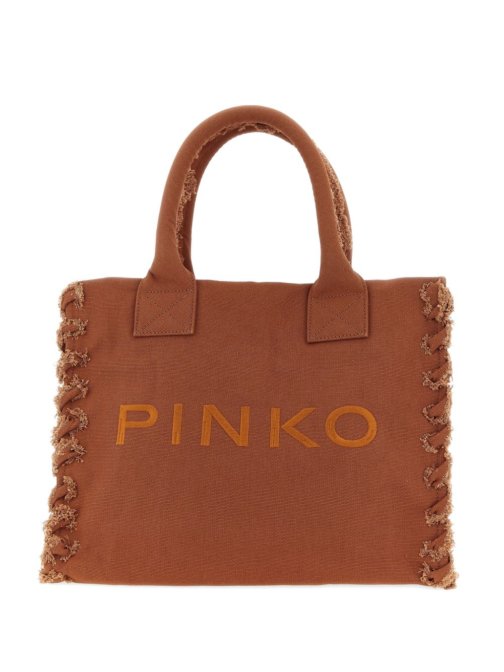 Borsa shopping in cotone con dettagli sfrangiati 106673A3A4 L08 PINKO 