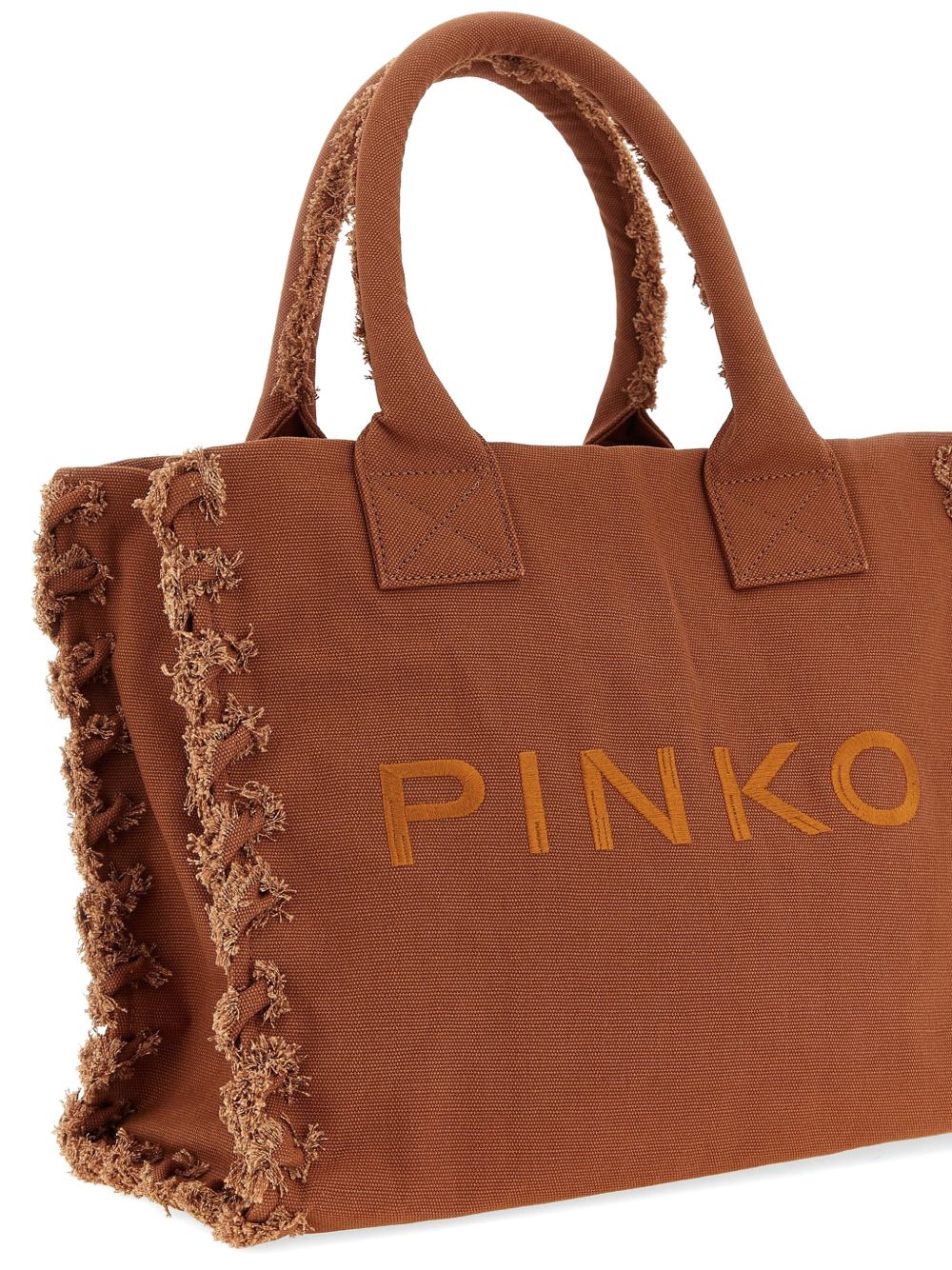 Borsa shopping in cotone con dettagli sfrangiati 106673A3A4 L08 PINKO 