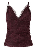 Canotta in pizzo color borgogna con spalline sottili