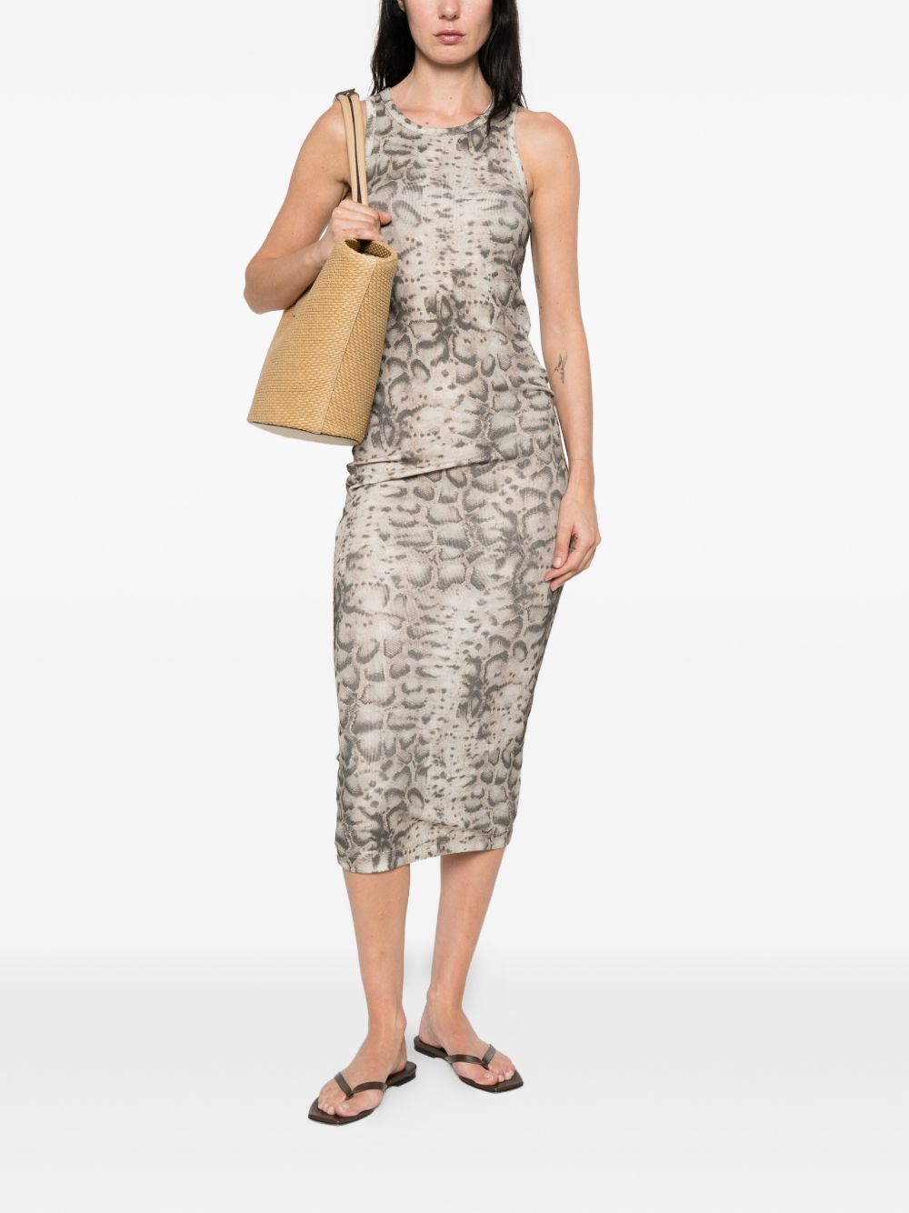 Abito in cotone scollo rotondo stampa animalier 106993A3DP CZ9 PINKO 