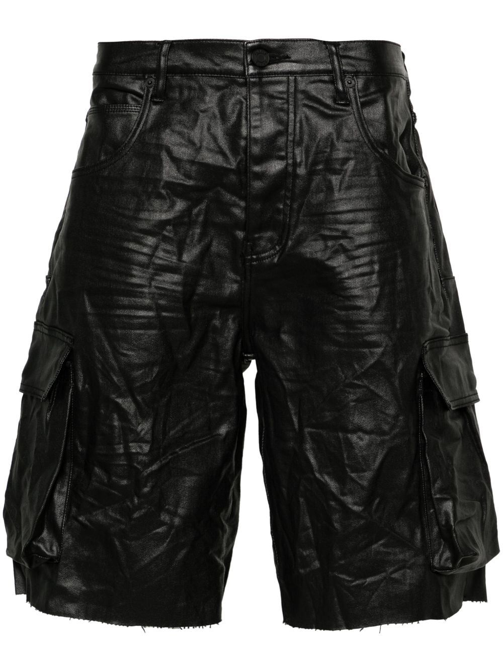 Bermuda cargo in finta pelle con vita media P022HSCB224 BLACK PURPLE BRAND 