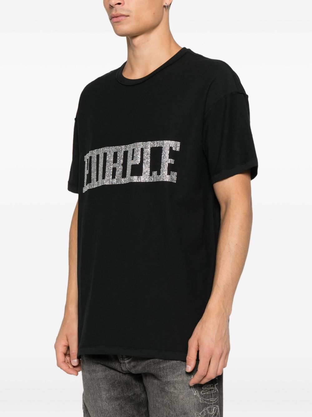 T-shirt in cotone con logo strass P101TBCP126 BLACK PURPLE BRAND 
