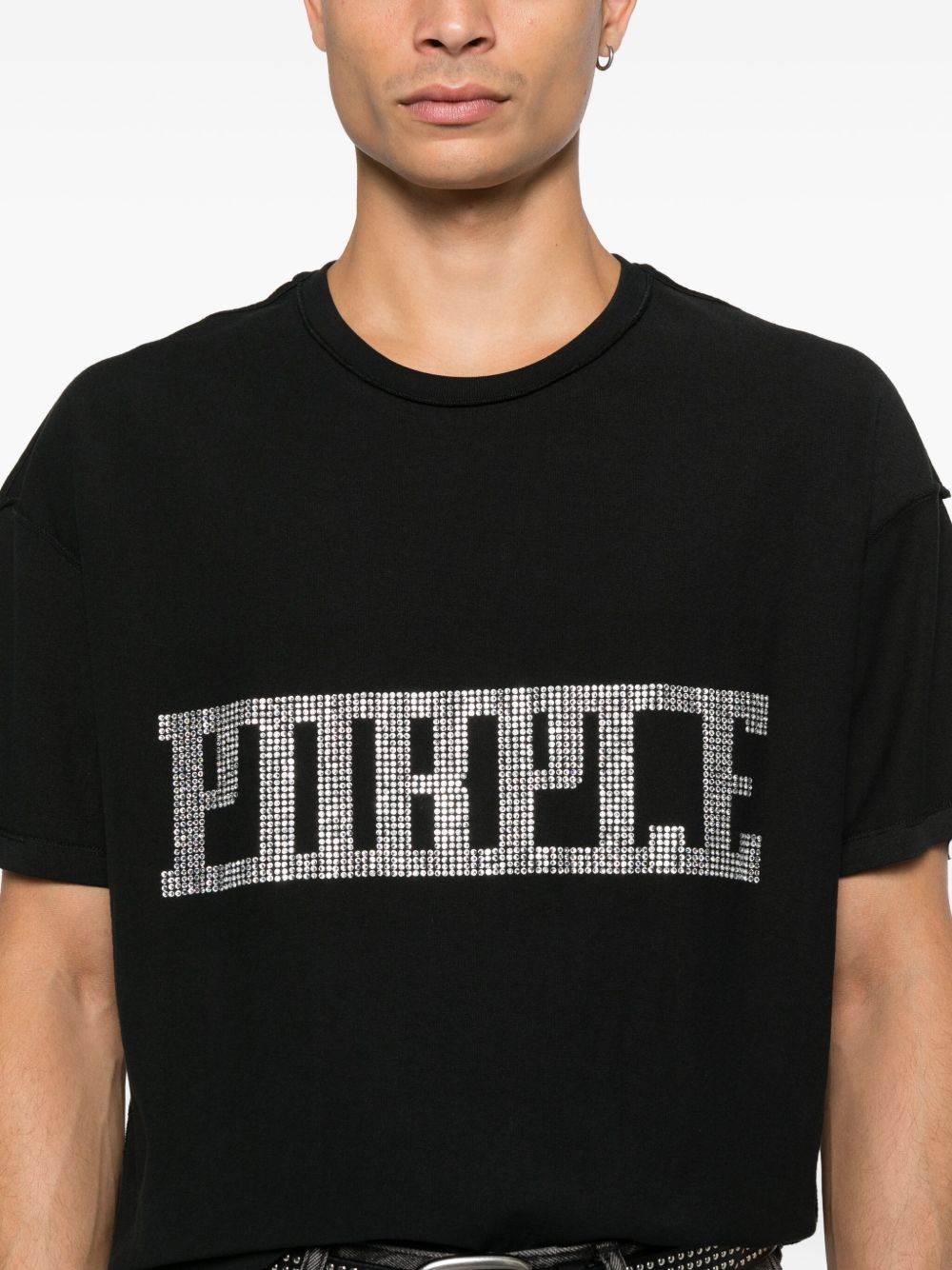 T-shirt in cotone con logo strass P101TBCP126 BLACK PURPLE BRAND 