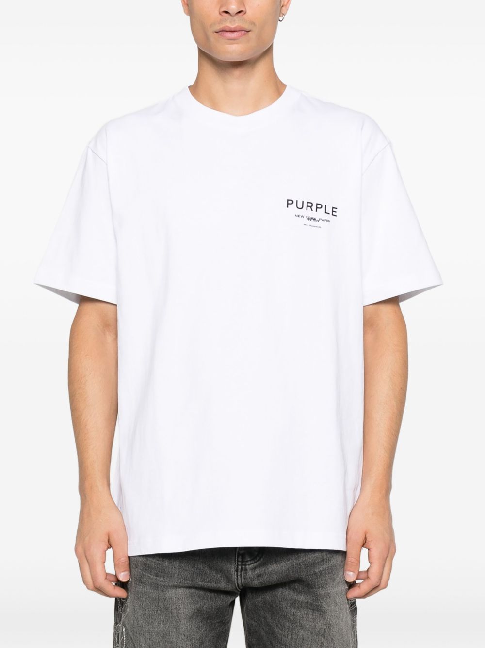 T-shirt girocollo con logo frontale P117HWSP126 WHITE PURPLE BRAND 