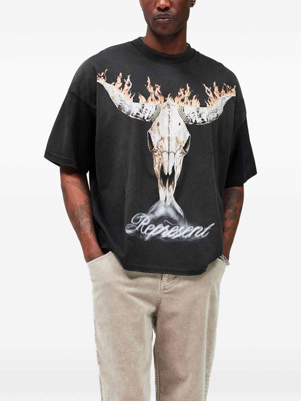 T-shirt con stampa teschio MLM100592 004 REPRESENT 