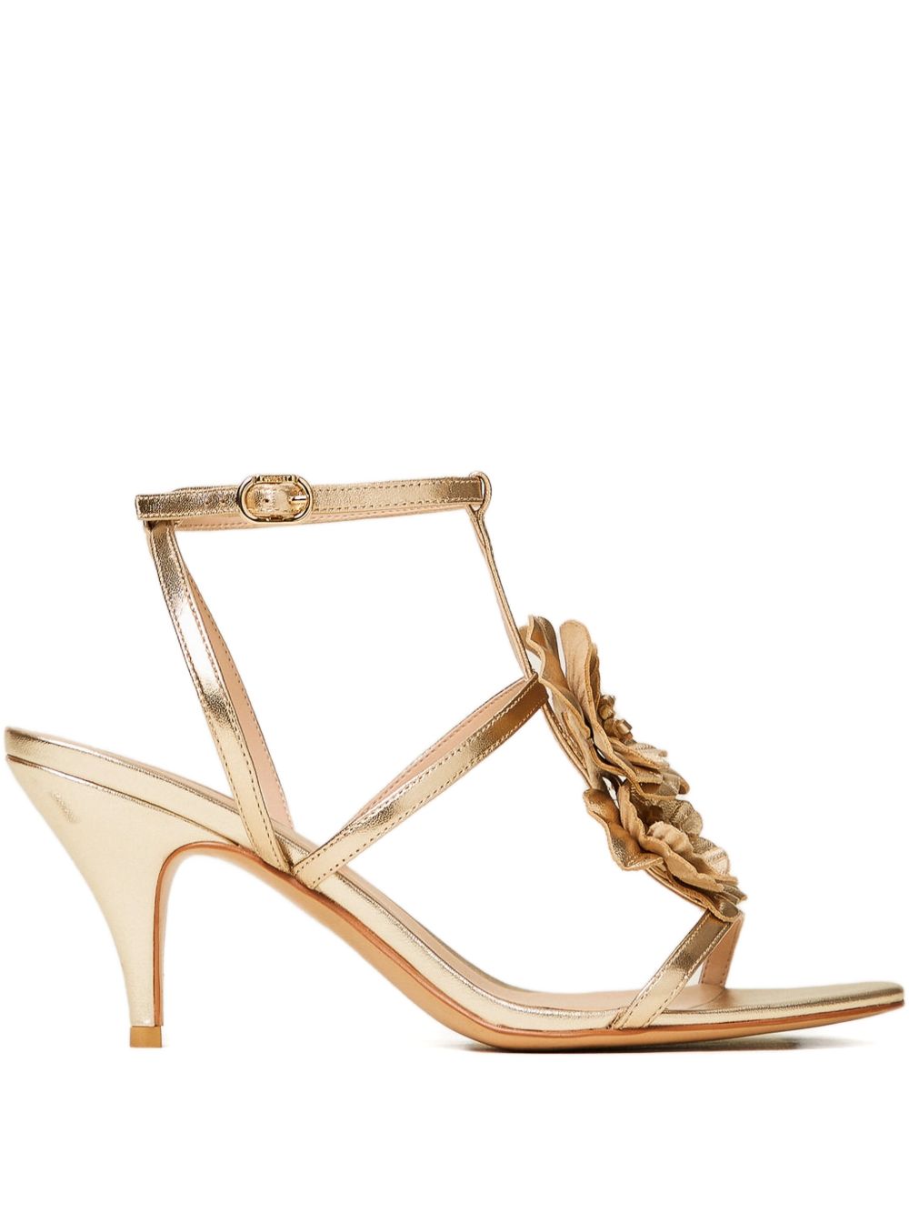 Sandali con tacco dorati e dettaglio floreale 261TGT082 10366 TWINSET 