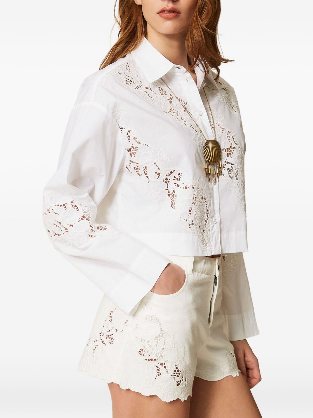Camicia in cotone con dettagli in pizzo 261TT2031 00001 TWINSET 