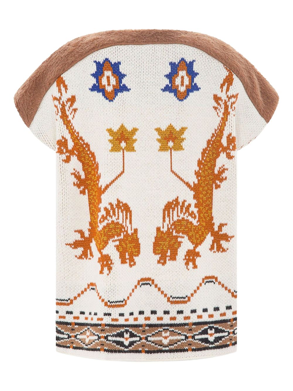 Gilet in pelliccia sintetica con inserti in maglia ricamata GLKD03143 V1 AKEP 