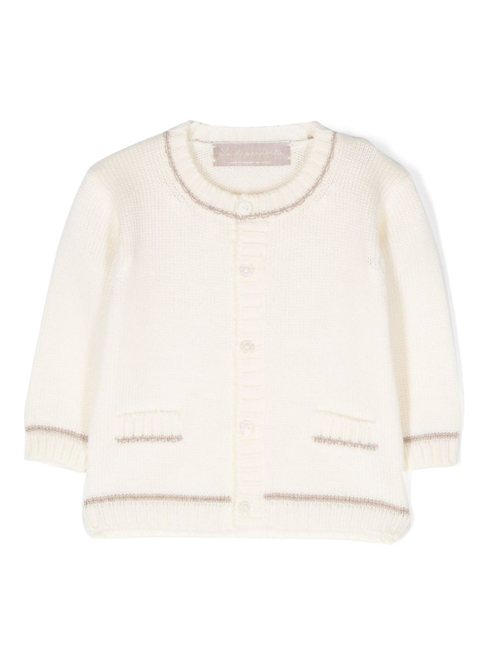 Cardigan cashmere panna profili a contrasto WCCR65 802806 LA STUPENDERIA KIDS 