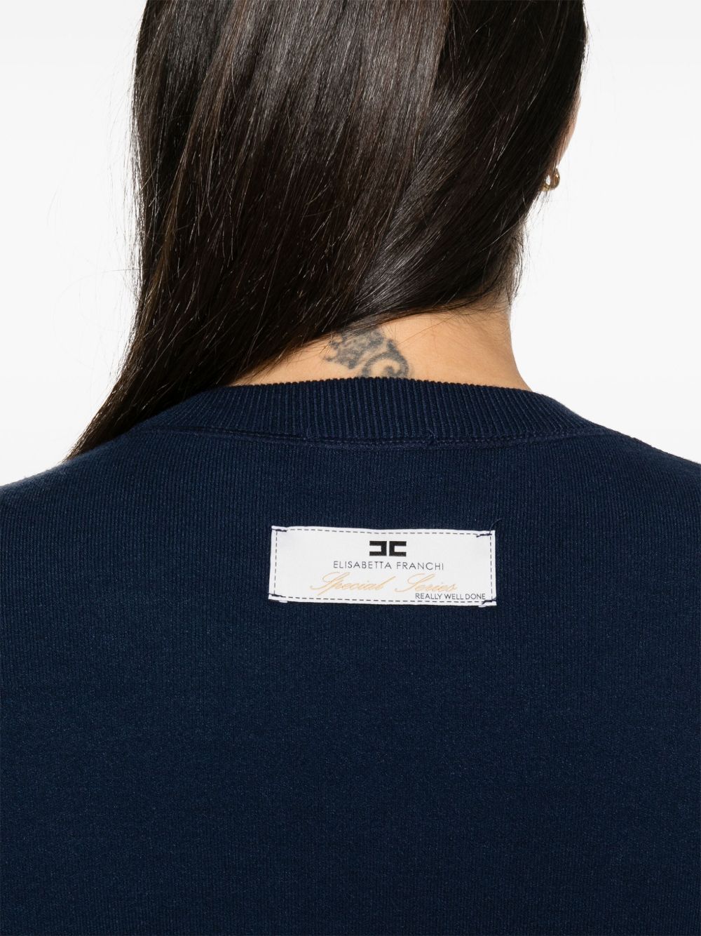 Felpa cropped blu logo monogram ricamo MK76Q46E2 B75 ELISABETTA FRANCHI 