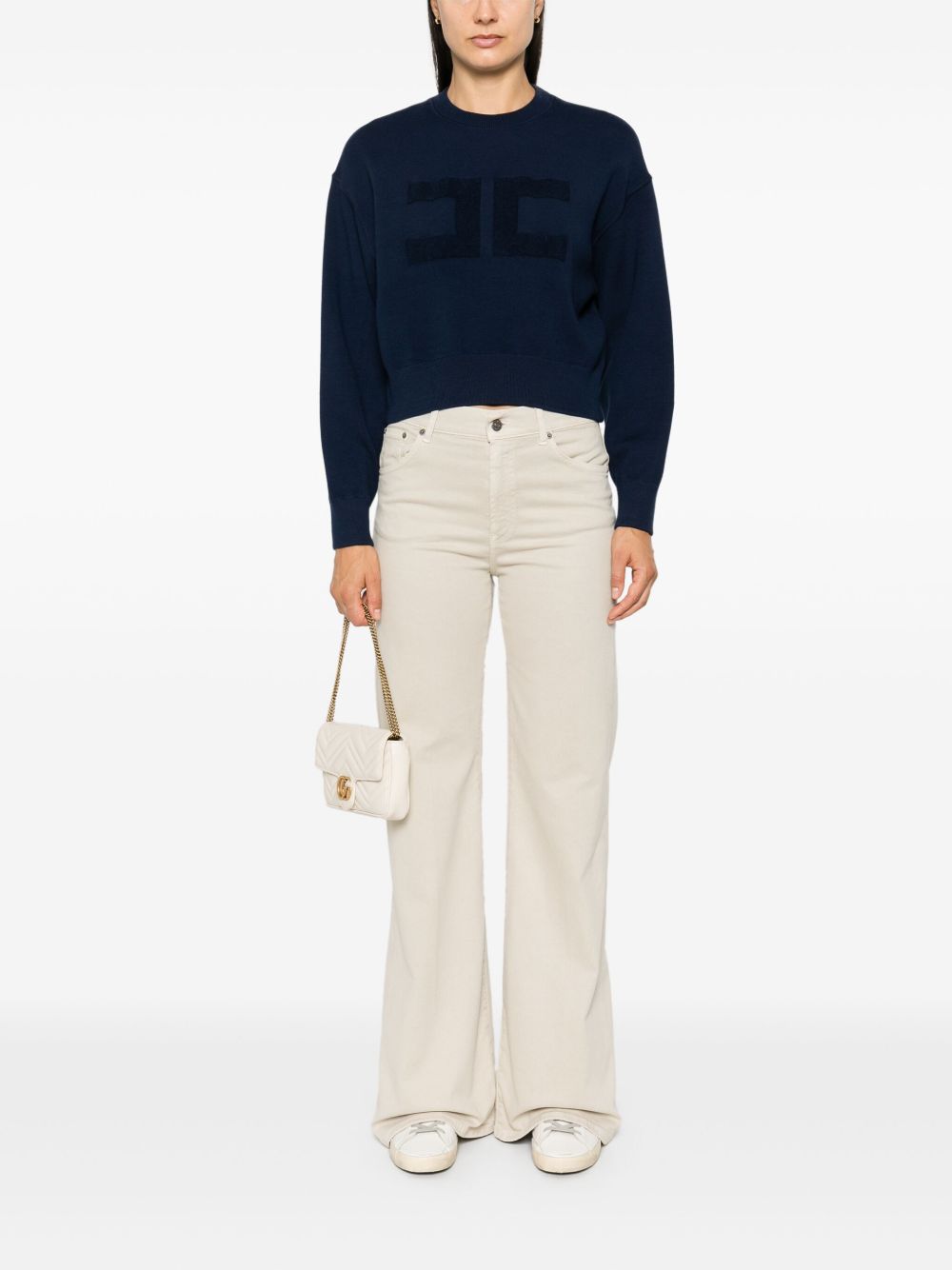 Felpa cropped blu logo monogram ricamo MK76Q46E2 B75 ELISABETTA FRANCHI 