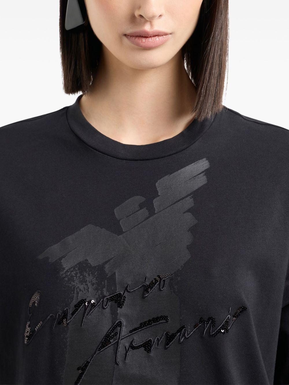 T-shirt nera logo paillettes 6D2T7G2J4EZ 0999 EMPORIO ARMANI 