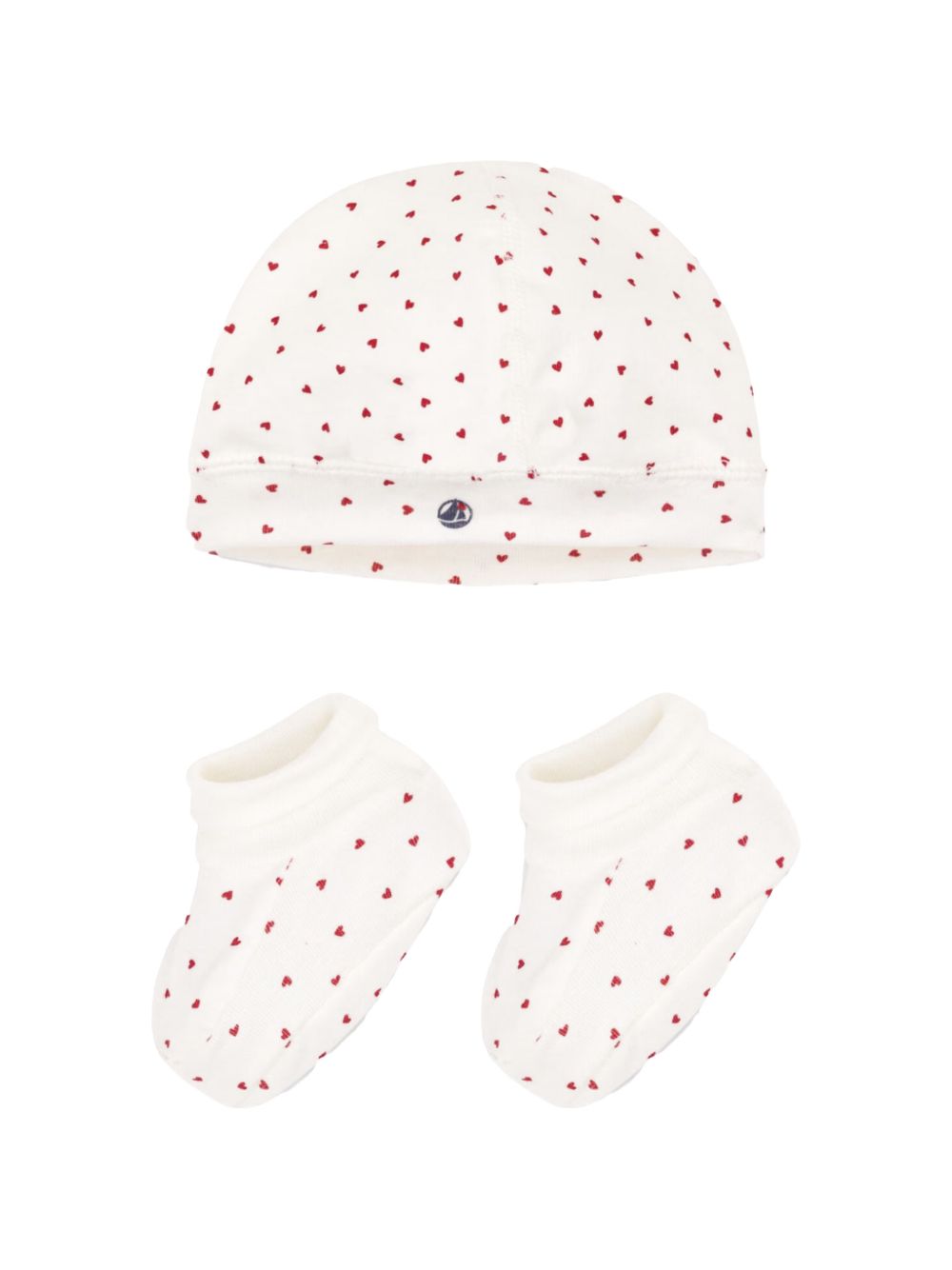 Set cappello e babusce fantasia con cuori neonato bianco/rosso (2pz) A0ARZ 00 PETIT BATEAU KIDS 