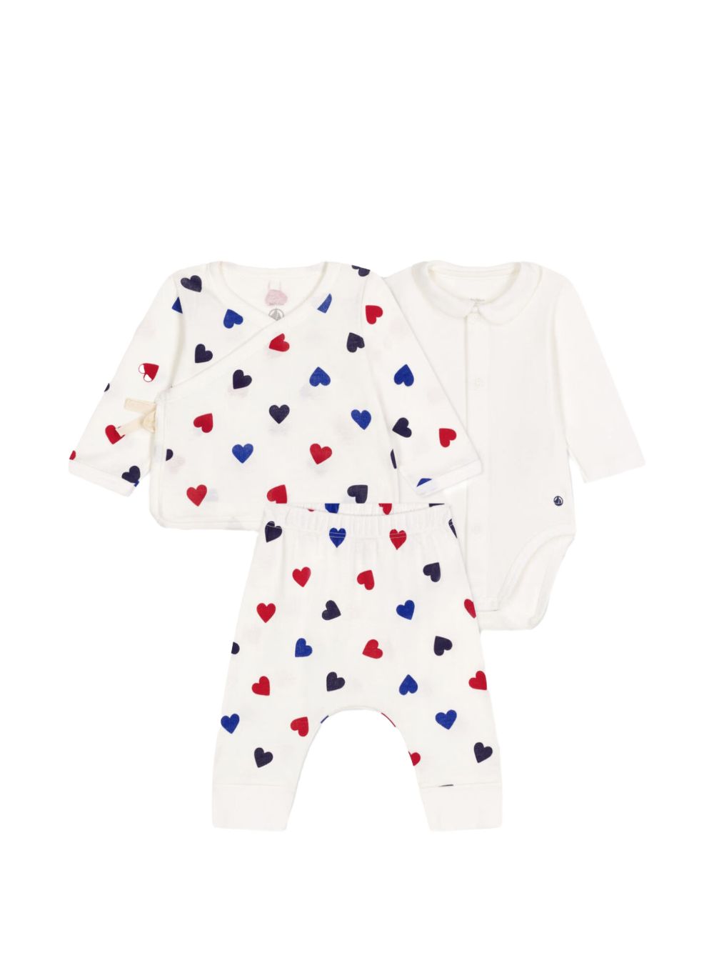Set con fantasia cuori neonato (3pz) A0BN5 01 PETIT BATEAU KIDS 