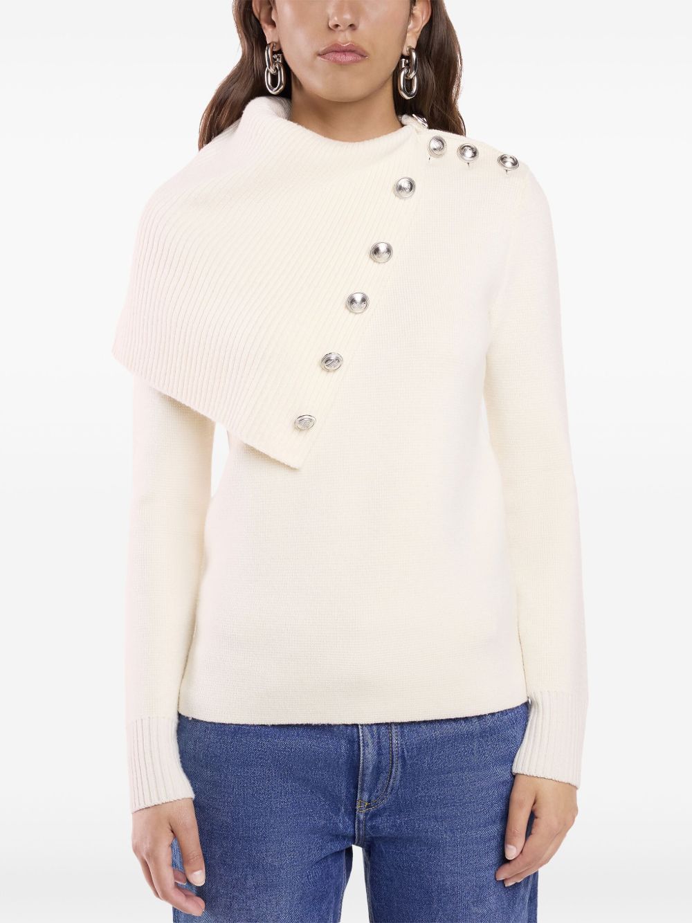 Maglia bianca collo largo e bottoni lqnq 24AMPU284ML0285 P109 RABANNE 