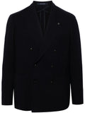 Blue double-breasted blazer with bouclé wool construction