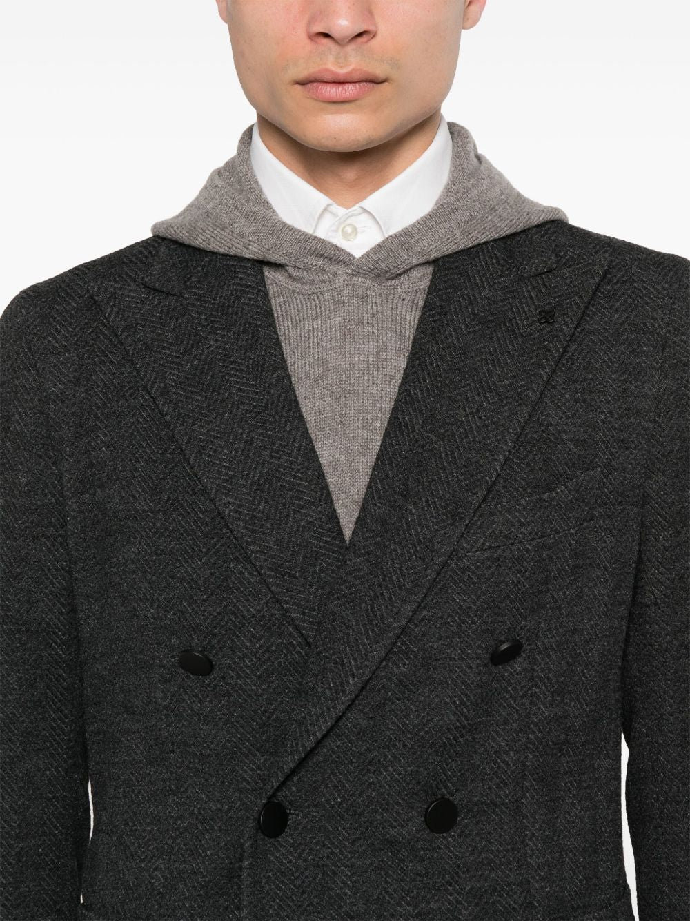 Blazer doppiopetto grigio finitura in rilievo a spina di pesce 1SMJ20K720003 S1431 TAGLIATORE 