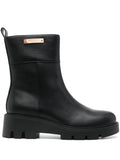 Black ankle boot with side logo plaque
