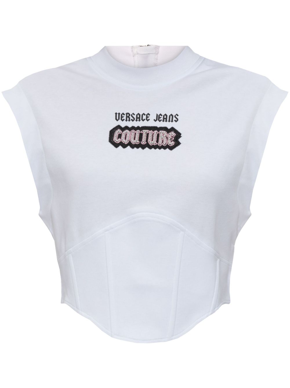 Top bianco stile corpetto logo con perline 77HAH611J0005 003 VERSACE JEANS 