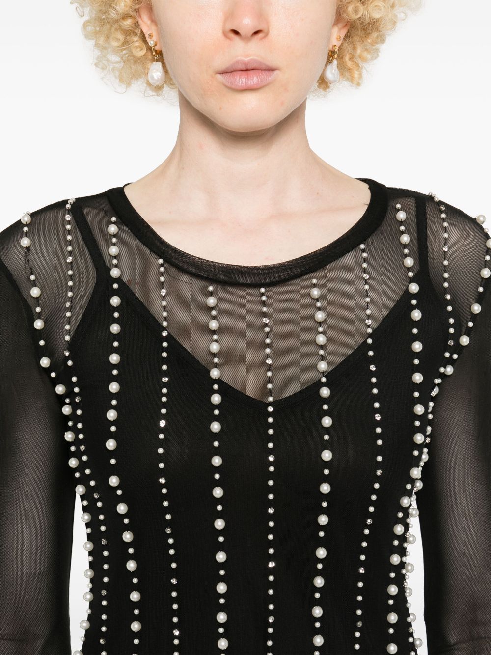 Abito midi nero semitrasparente con perline 77HAO920CJM01 899 VERSACE JEANS 