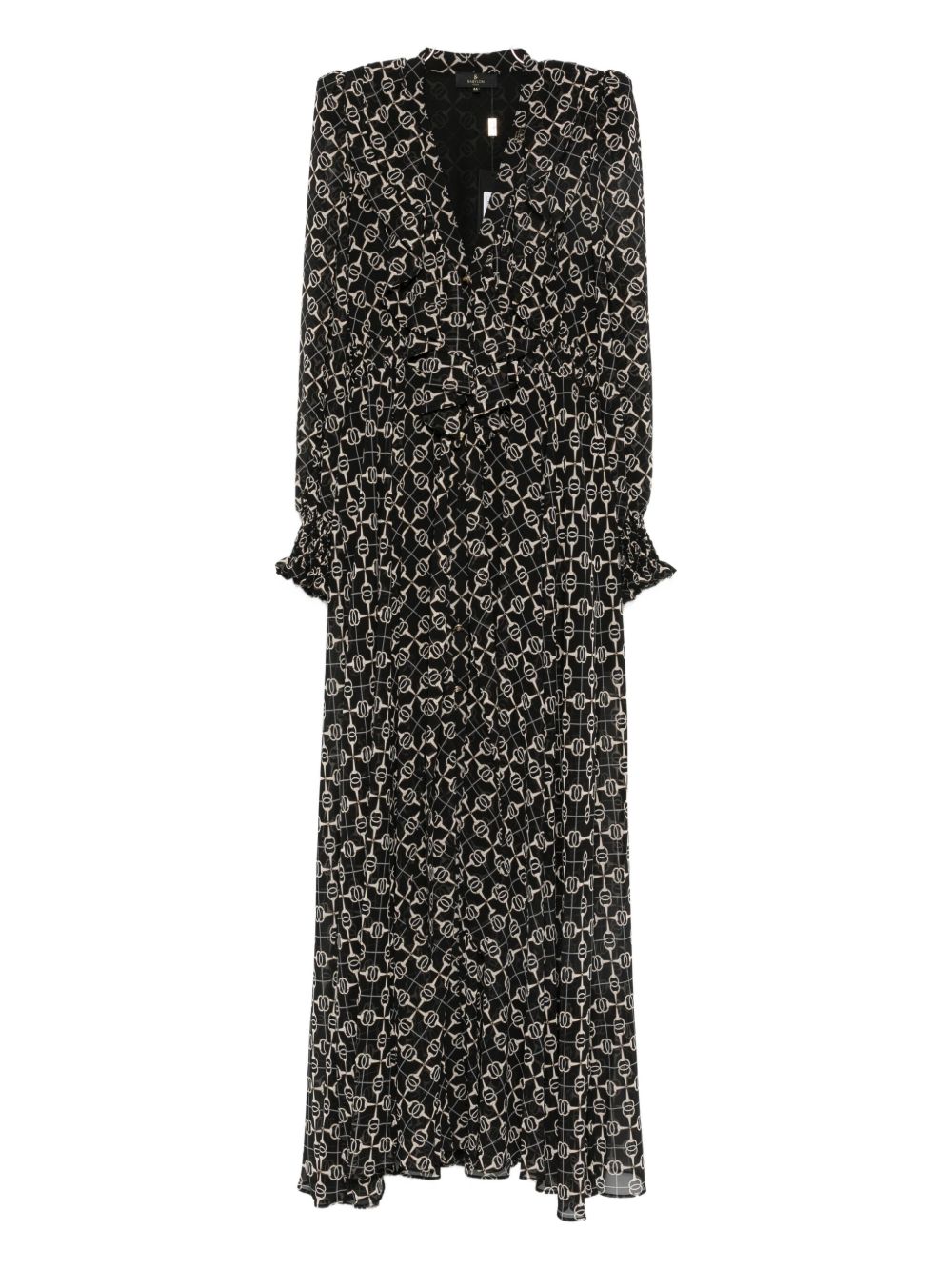 Abito Lungo Scuro con Stampa Catena e Scollo a V S00841 NERO BABYLON COLLECTION 