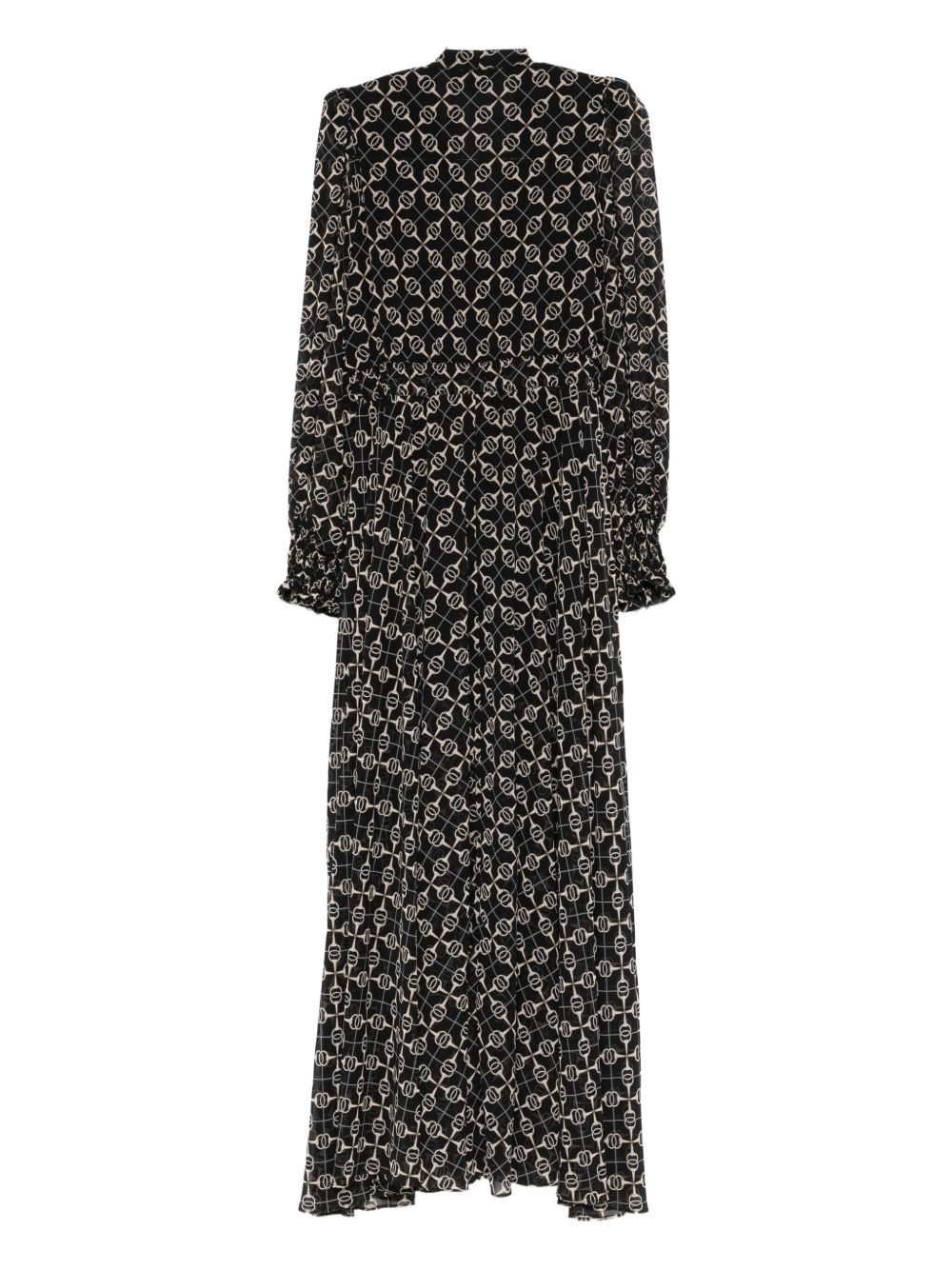 Abito Lungo Scuro con Stampa Catena e Scollo a V S00841 NERO BABYLON COLLECTION 