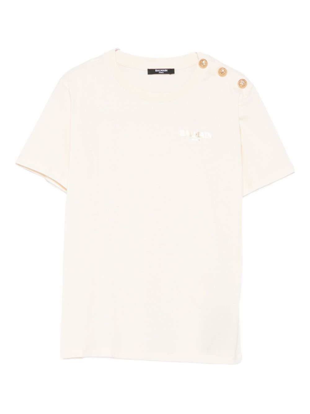 T-shirt Bambina in Cotone Beige con Logo e Bottoni Oro BX8R51Z3186 109OR BALMAIN KIDS 