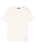 T-shirt Bambina in Cotone Beige con Logo e Bottoni Oro
