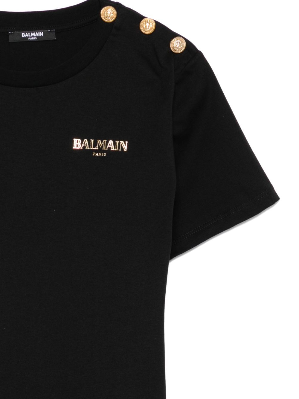 T-shirt Nera con Bottoni e Logo BX8R51Z3186 930OR BALMAIN KIDS 