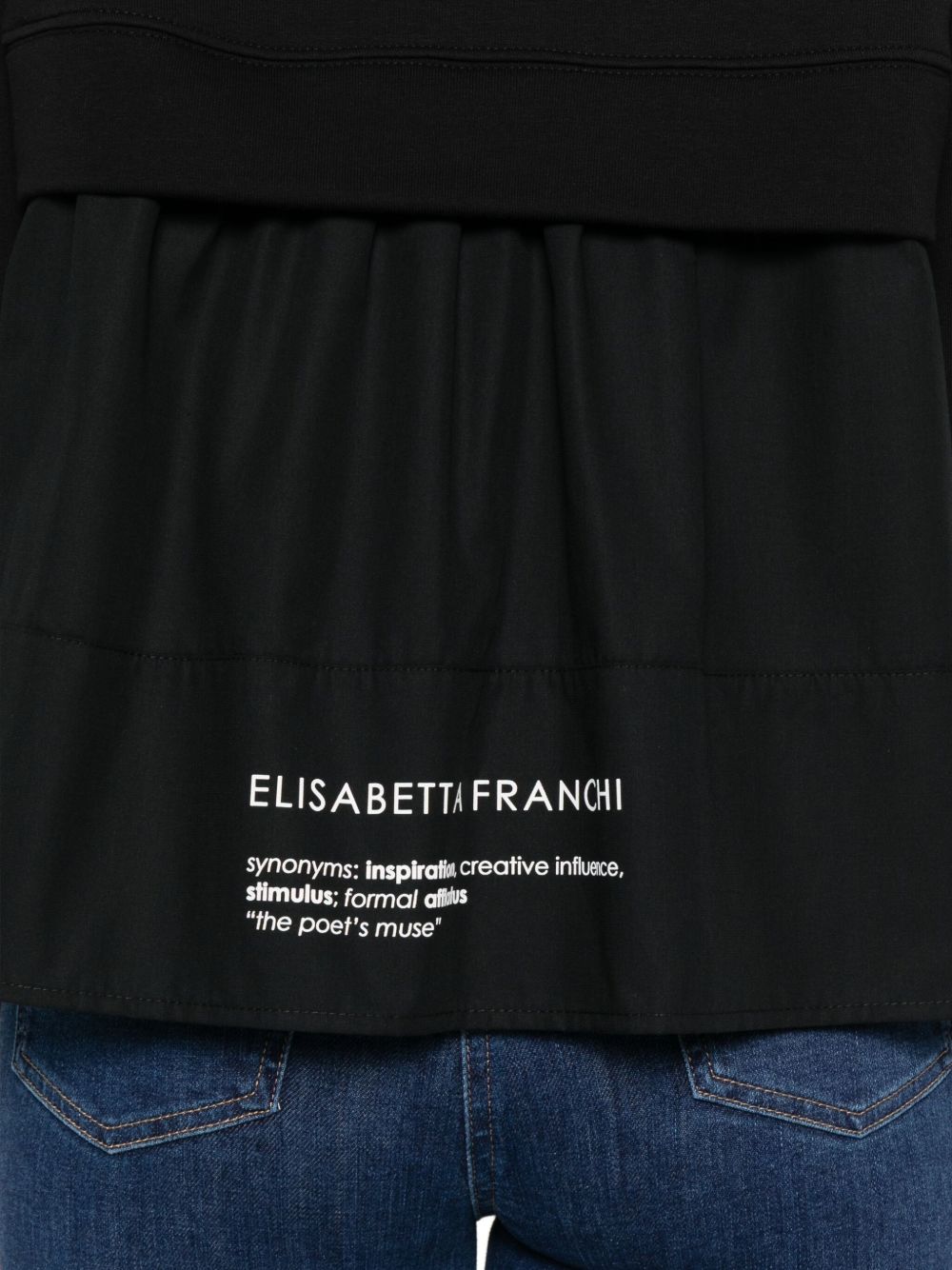 T-shirt Nera con Stampa Grafica e Bottoni Oro MD00656E2 110 ELISABETTA FRANCHI 