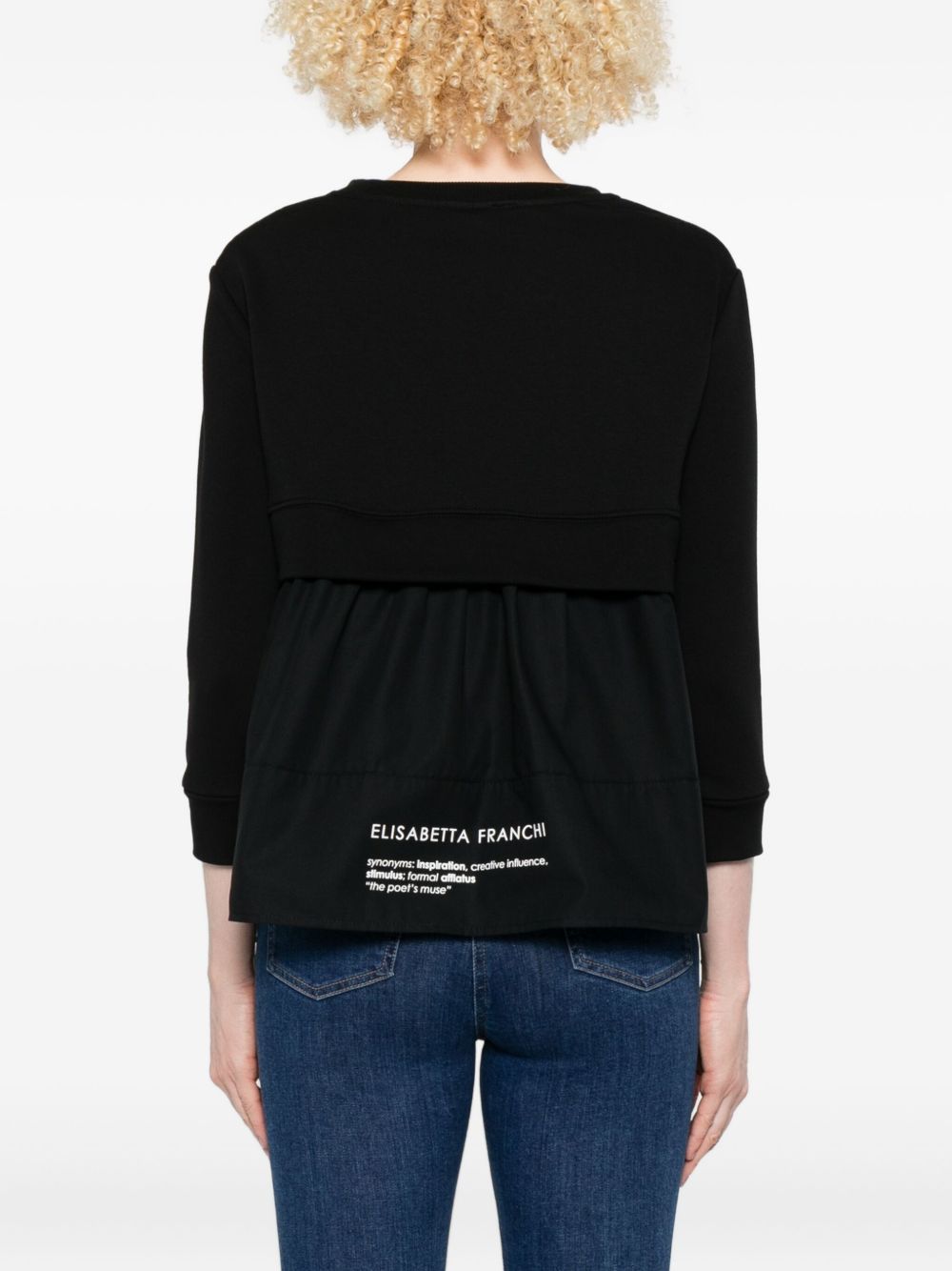 T-shirt Nera con Stampa Grafica e Bottoni Oro MD00656E2 110 ELISABETTA FRANCHI 