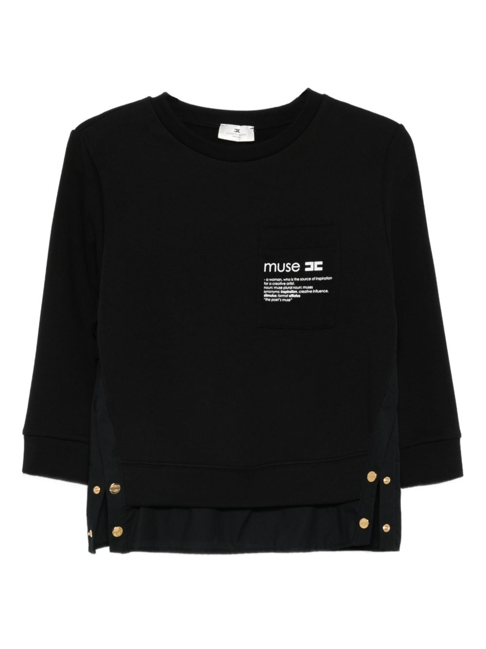 T-shirt Nera con Stampa Grafica e Bottoni Oro MD00656E2 110 ELISABETTA FRANCHI 